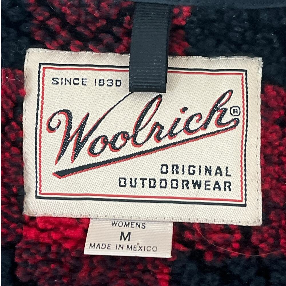 Woolrich Fleece Vest Buffalo Check Women’s Sz M Collar Zip Red Black Outerwear - Picture 7 of 12